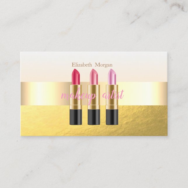 Modern Elegant Falsk Guld,Läppstift,Sminkartist Visitkort (Framsida)