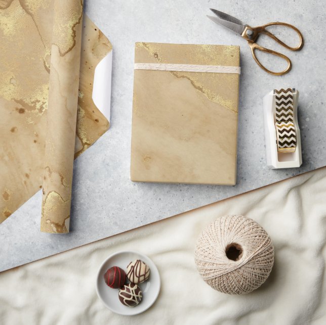 Modern Elegant Falsk Guld Vattenfärg Marmor Mönste Presentpapper (Hantverk)
