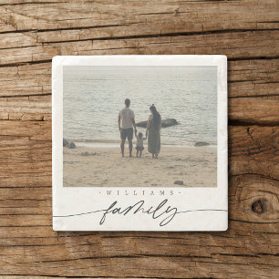 Modern Elegant Familj Foto Script Typografi Stenunderlägg