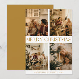 Modern Elegant-familjens foto Guld minimala jul Julkort