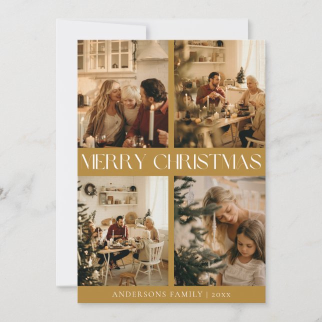 Modern Elegant-familjens foto Guld minimala jul Julkort (Framsida)