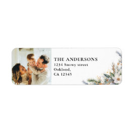 Modern Elegant-familjfoto och Gräs Träd-jul Returadress Etikett