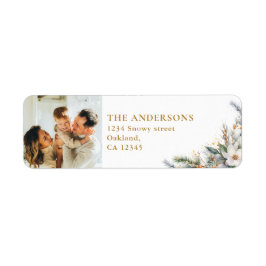 Modern Elegant-familjfoto och Gräs Träd-jul Returadress Etikett