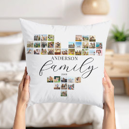 Modern Elegant Family Heart Shaped Photo Collage Kudde