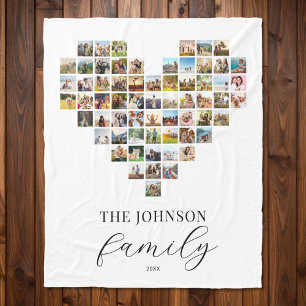 Modern Elegant Family Hjärtformade Photo Collage Fleecefilt