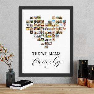 Modern Elegant Family Hjärtformade Photo Collage Poster