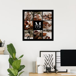 Modern Elegant Family Photo Collage Black Keepsak Poster