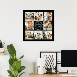 Modern Elegant Family Photo Collage Black Keepsak Poster