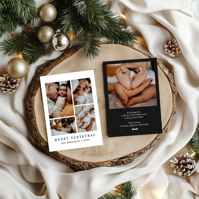 Modern Elegant Family Photo Collage Christmas Julkort (Skapare uppladdad)