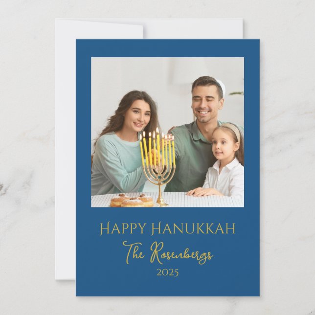 Modern Elegant Family Photo Hanukkah Julkort (Framsida)