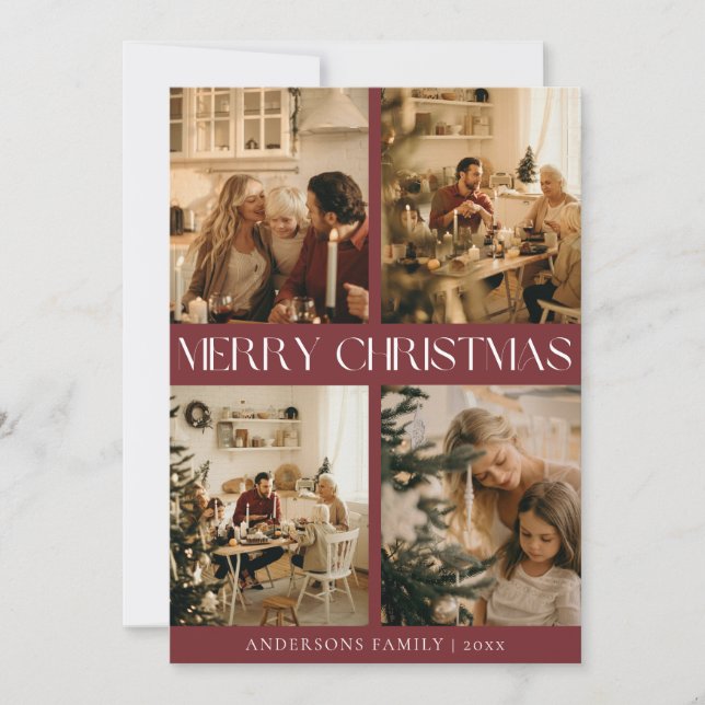 Modern Elegant Family Photo Red - minimala jul Julkort (Framsida)