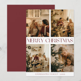 Modern Elegant Family Photo Red - minimala jul Julkort