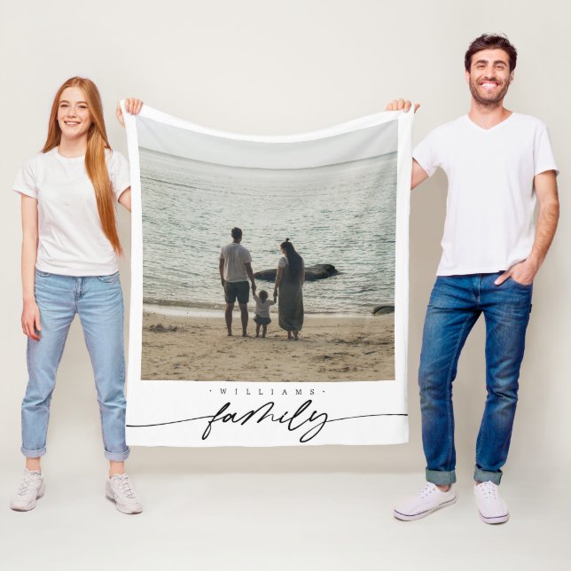 Modern Elegant Family Photo Script Typography Fleecefilt (På plats)