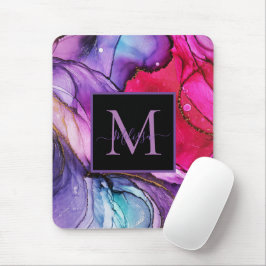 Modern Elegant, färgstark, marmorerad monogram Musmatta