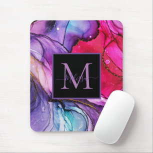 Modern Elegant, färgstark, marmorerad monogram Musmatta