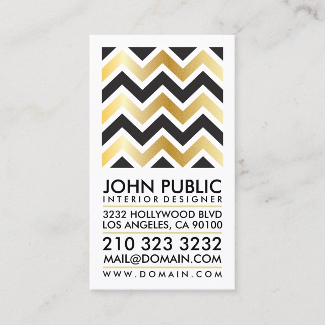 Modern Elegant Faux Gold Foil Black Chevron Visitkort (Framsida)