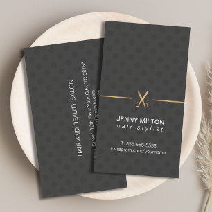 Modern Elegant Faux Guld Black Doged Hair Stylist Visitkort
