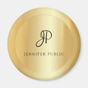 Modern Elegant Faux Guld-mall Monogram Magnet