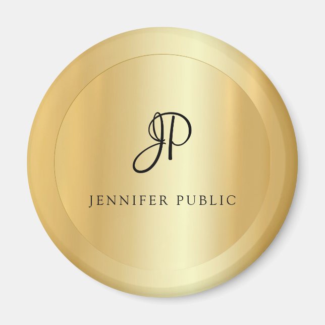 Modern Elegant Faux Guld-mall Monogram Magnet (Framsidan)