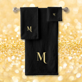 Modern Elegant Faux Guld-skript, Monogrammed svart