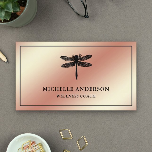 Modern Elegant Faux Ro Gold Foil Dragonfly Visitkort (Skapare uppladdad)