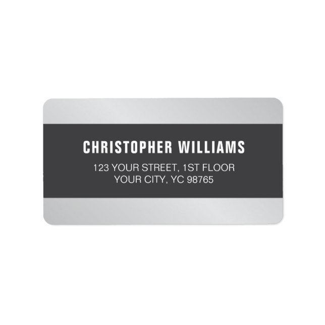 Modern Elegant Faux Silver Grått White Adressetikett (Framsidan)