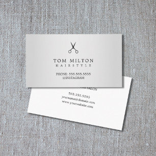 Modern Elegant Faux Silver sax Hairdresser Visitkort