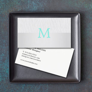 Modern Elegant Faux Silver Turquise Monogram Visitkort