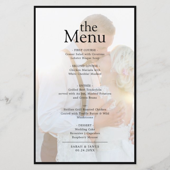 Modern Elegant Faux Vellum Photo Dinner Menu (Framsida)