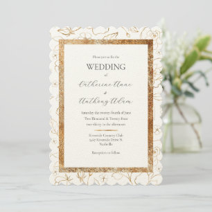 Modern Elegant Felt Guld Blommigt Bröllop Inbjudningar