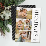 Modern Elegant fem Photo Collage Glad helg Julkort<br><div class="desc">Skicka snyggtens semesterhälsningar med dessa vackra fem fotokollage-helgdagskort! De har fem fotomallar till lämnad om kortet, med elegant, modern typografi på högerna och med texten "Glad helg". Kortets baksida innehåller enkelt diagonalt rand i vitt över en svart bakgrund. Om du vill se det här kortet i ett färg som inte...</div>