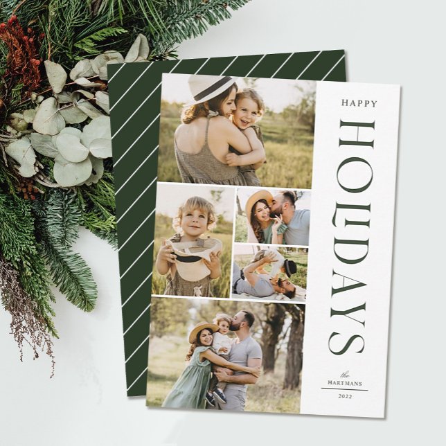 Modern Elegant fem Photo Collage Glad helg Julkort (Skapare uppladdad)