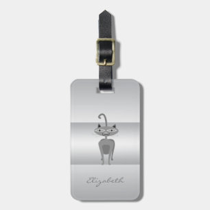 Modern Elegant Feminint, Silver Whimsical Katt Bagagebricka