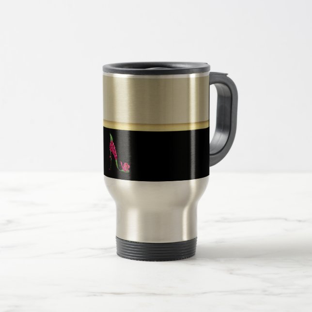 Modern Elegant Feminint, Svart, Krämfärgad, Blomma Resemugg (Framsida höger)