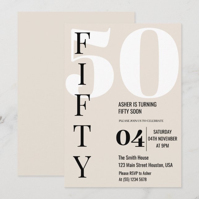 Modern Elegant FIFTY 50-årsfest Inbjudningar (Fram/baksida)