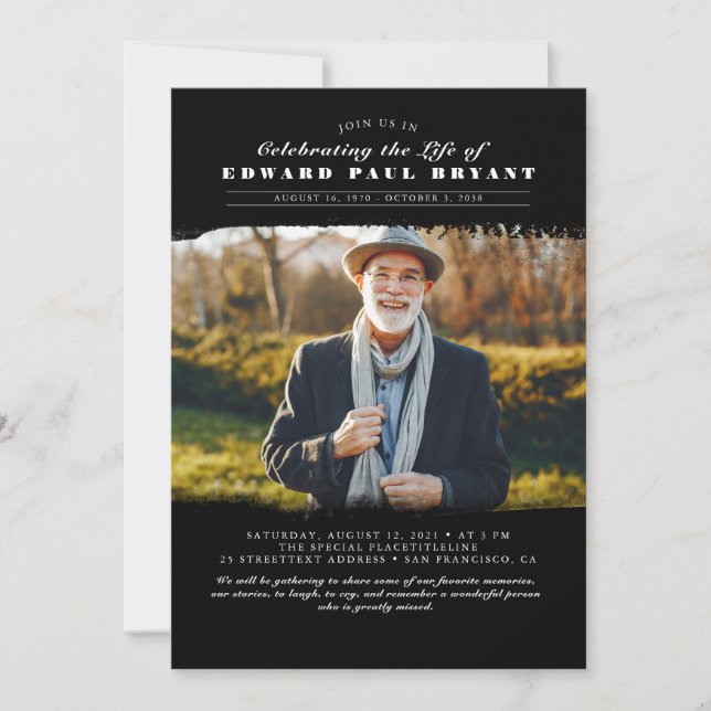 Modern Elegant Firande i livets begravningsfoto I Inbjudningar (Framsida)