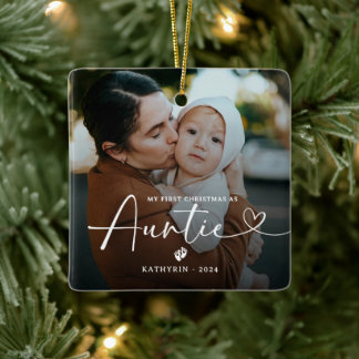 Modern Elegant First Christmas As Auntie Photo Cer Julgransprydnad Keramik