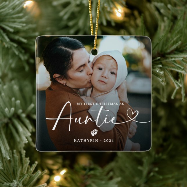 Modern Elegant First Christmas As Auntie Photo Cer Julgransprydnad Keramik (Träd)