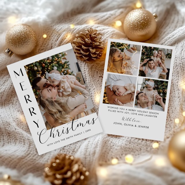 Modern Elegant Five Photo Collage Christmas Julkort (Skapare uppladdad)