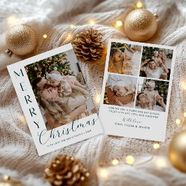 Modern Elegant Five Photo Collage Christmas Julkort