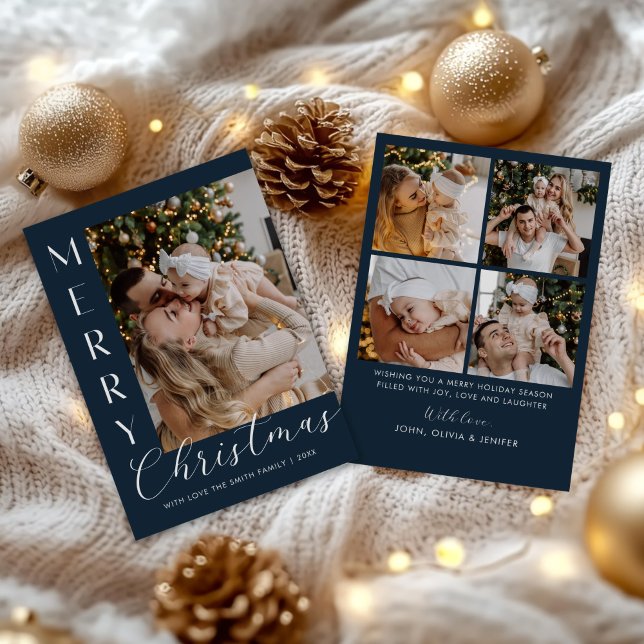 Modern Elegant Five Photo Collage Christmas Julkort (Skapare uppladdad)