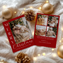 Modern Elegant Five Photo Collage Christmas Julkort