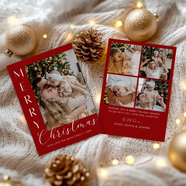 Modern Elegant Five Photo Collage Christmas Julkort (Skapare uppladdad)