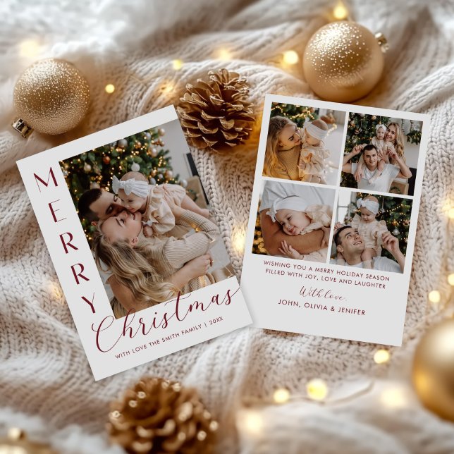 Modern Elegant Five Photo Collage Christmas Julkort (Skapare uppladdad)