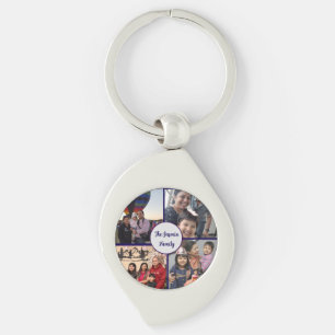 Modern elegant flerfotos familj stilren swirl silverfärgad nyckelring