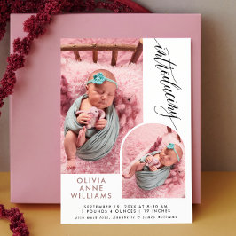 Modern Elegant Flicka Photo Collage Birth Meddelande
