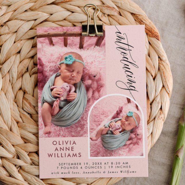 Modern Elegant Flicka Photo Collage Birth Meddelande (Skapare uppladdad)