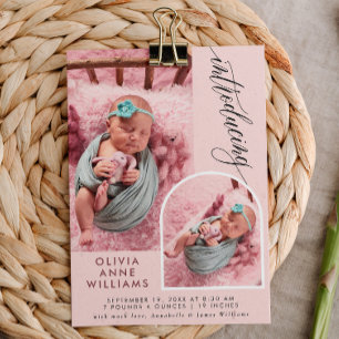 Modern Elegant Flicka Photo Collage Birth Meddelande