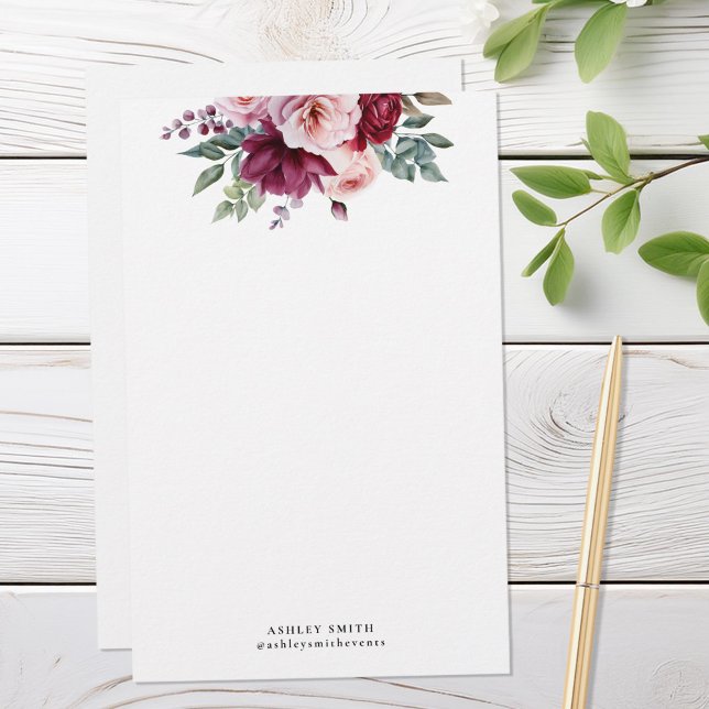 Modern Elegant Floral Monogram Stationery Paper Brevpapper (Skapare uppladdad)