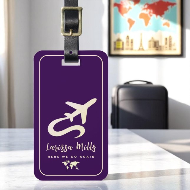 Modern Elegant Flygplan Lila Luggage Tag Bagagebricka (Skapare uppladdad)
